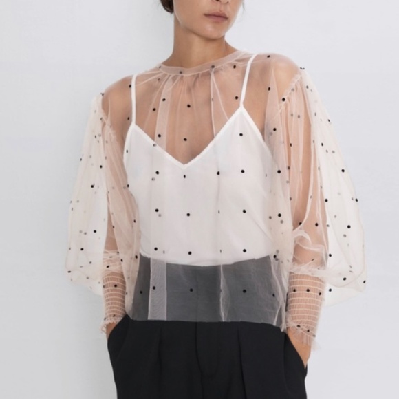 Tee-shirt Zara Premium Lin Coton Pois - Taille S Noir/blanc - Occasion Très Bon état